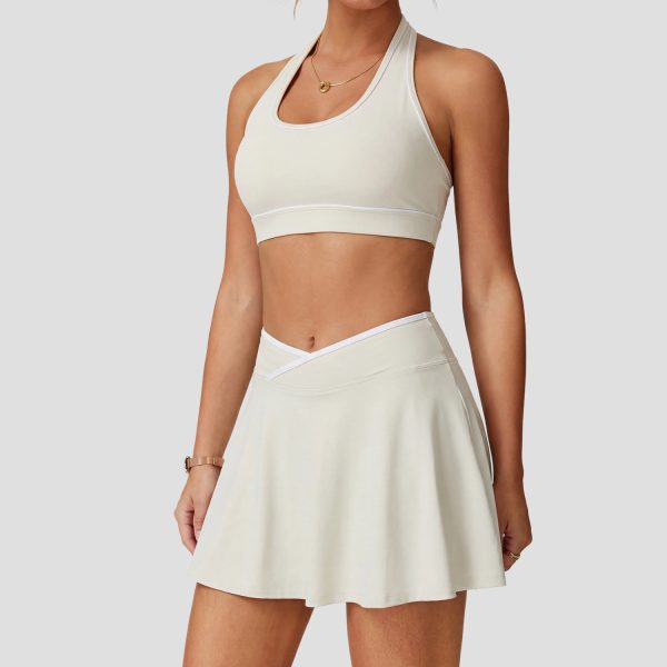 2 Piece Women's High-Stretch Tennis Dress Brushed Color Block Activewear Set U Neck Back Workout Bra With Seamless Athletic Skirt 6 2 piece women's high stretch tennis dress brushed color block activewear set u neck back workout bra with seamless athletic skirt Yumesilm
