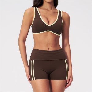 new arrivals women's color block quick drying sports bras high waisted butt lifting outdoor athletic sets yumesilm