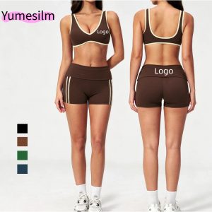 new arrivals women's color block quick drying sports bras high waisted butt lifting outdoor athletic sets yumesilm