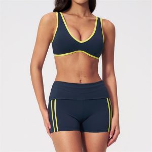 new arrivals women's color block quick drying sports bras high waisted butt lifting outdoor athletic sets yumesilm
