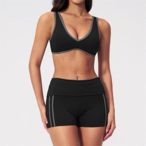 new arrivals women's color block quick drying sports bras high waisted butt lifting outdoor athletic sets yumesilm