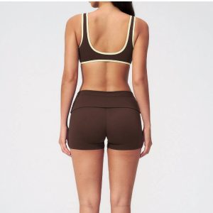 new arrivals women's color block quick drying sports bras high waisted butt lifting outdoor athletic sets yumesilm