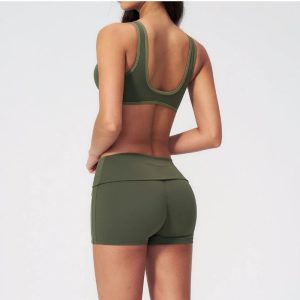 new arrivals women's color block quick drying sports bras high waisted butt lifting outdoor athletic sets yumesilm