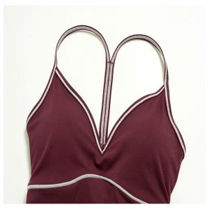 wholesale women's v neck camisole top contrast stitching four way stretch breathable workout fitness top yumesilm
