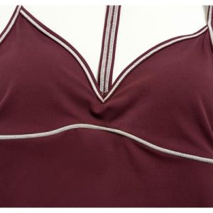 wholesale women's v neck camisole top contrast stitching four way stretch breathable workout fitness top yumesilm