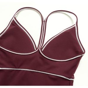 wholesale women's v neck camisole top contrast stitching four way stretch breathable workout fitness top yumesilm
