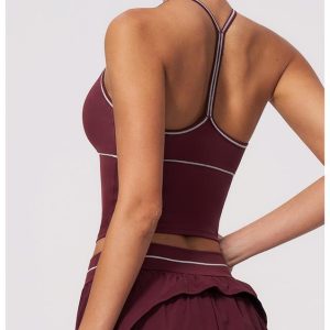 wholesale women's v neck camisole top contrast stitching four way stretch breathable workout fitness top yumesilm
