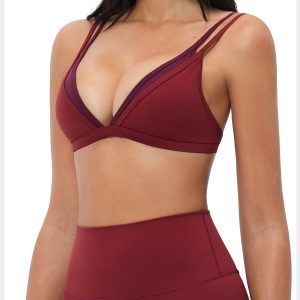 women’s V-neck color-block sports bra yumesilm