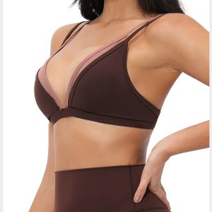 women’s V-neck color-block sports bra yumesilm
