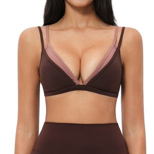 women’s V-neck color-block sports bra yumesilm