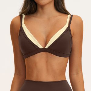 women’s V-neck color-block sports bra yumesilm